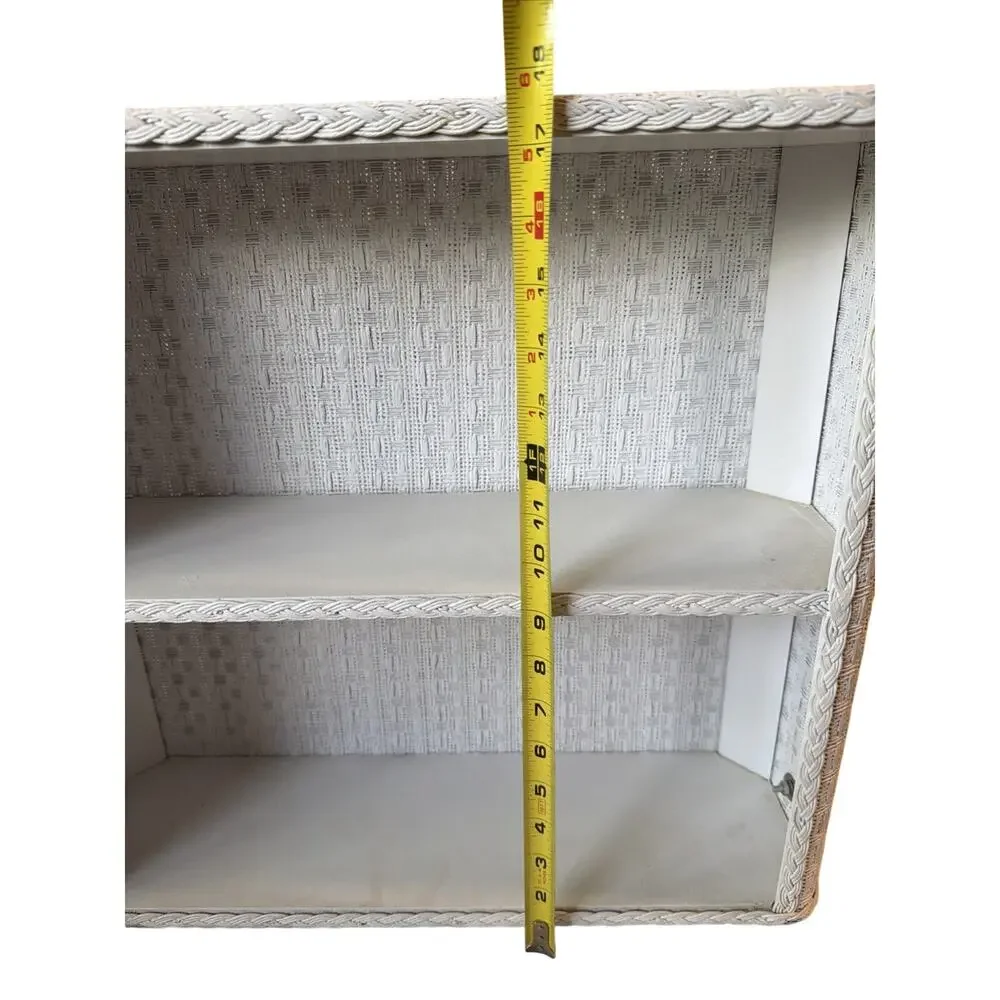 Vintage White Rattan Wicker 2-Tier Shelf Hanging or Free Standing Shelves